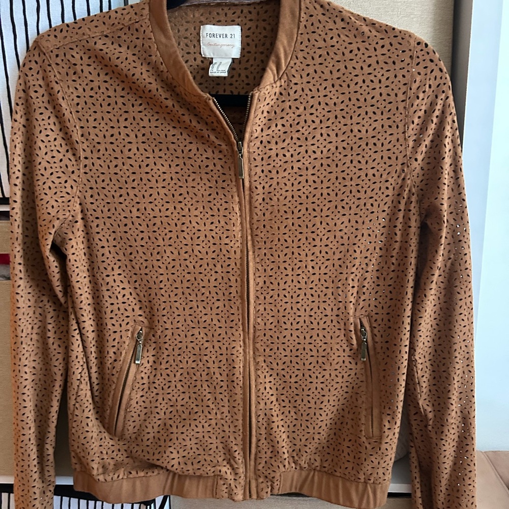Forever 21 Brown Perforated Bomber Jacket